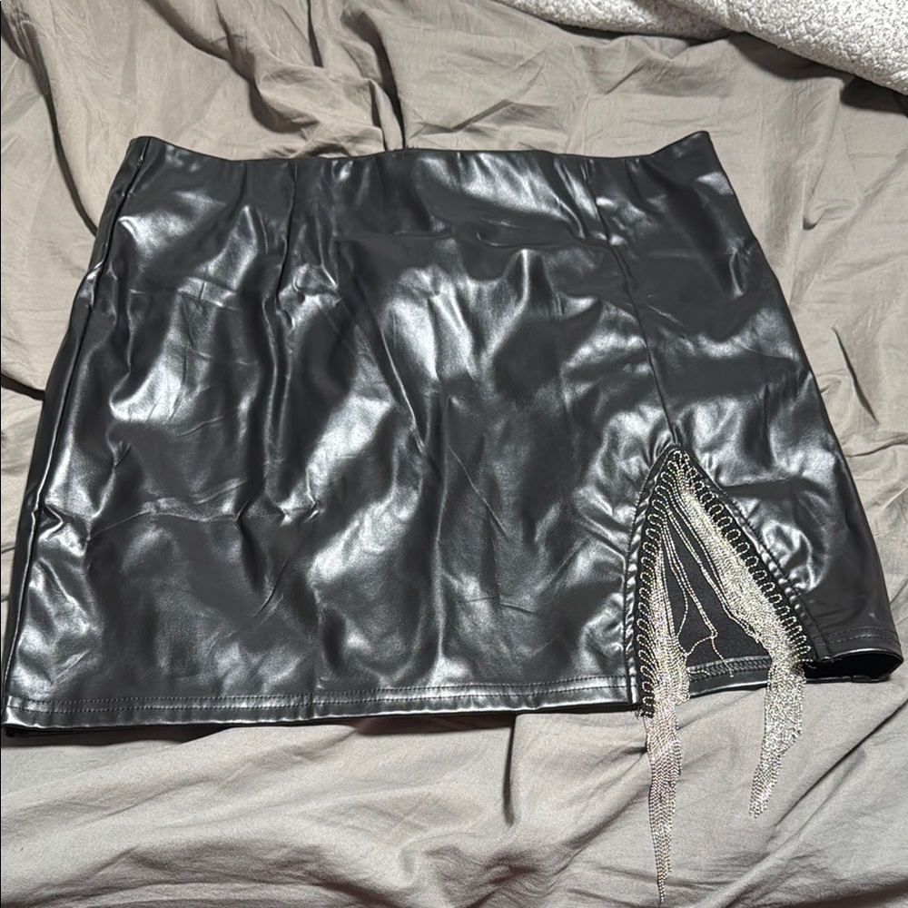 Black Mini Pencil Skirt with Slit and Embellished Details for Night Out